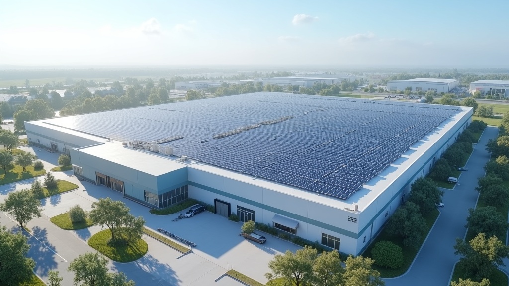 Kereskedelmi épület tetején kiterjedt napelemes rendszer – vállalati energiatermelés